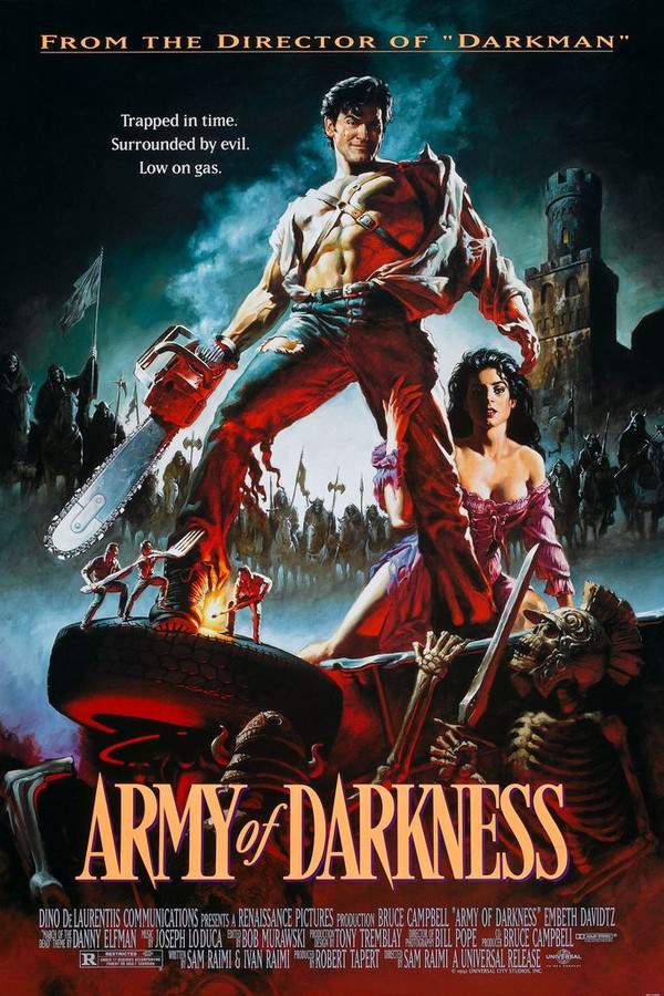 Transported to medieval England through a cursed book, Ash, a hapless store employee, finds himself battling hordes of the undead. Armed with a chainsaw, shotgun, and his wits, he must confront terrifying she-devils, a dark and twisted version of himself known as Evil Ash, and fight to reclaim his place in time while struggling to maintain his sanity in this outrageous horror-comedy adventure.