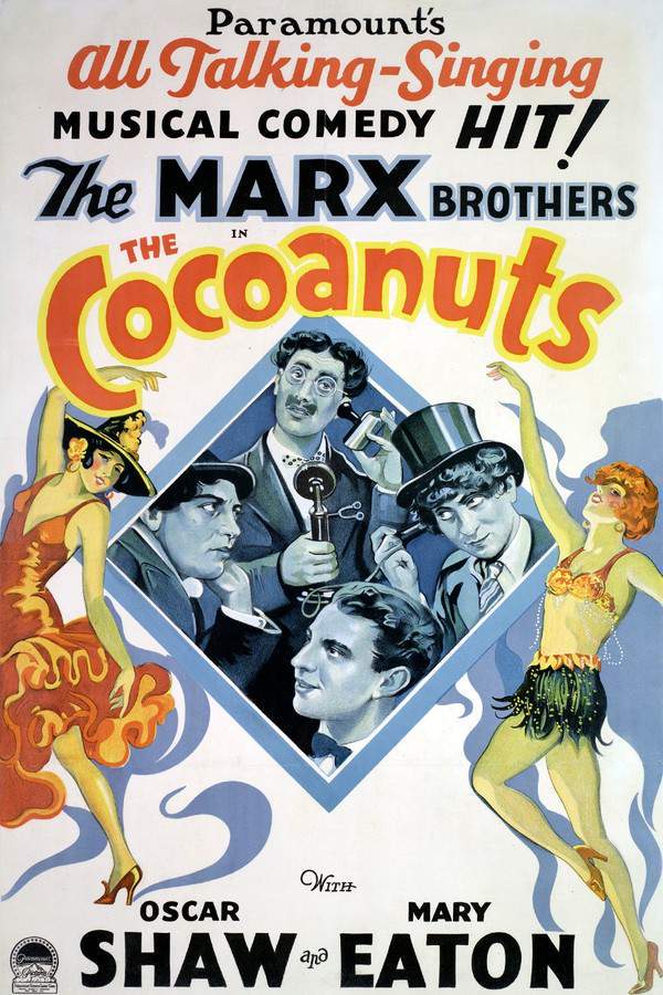 The Hotel de Cocoanuts faces financial collapse, and its owner, Hammer (Groucho Marx), desperately tries to save it. He attempts to charm the wealthy Mrs. Potter (Margaret Dumont) in the hope of securing a much-needed investment. However, his schemes are complicated by a series of misunderstandings, romantic rivalries, and chaotic comedic situations, ultimately putting the hotel’s future in jeopardy.