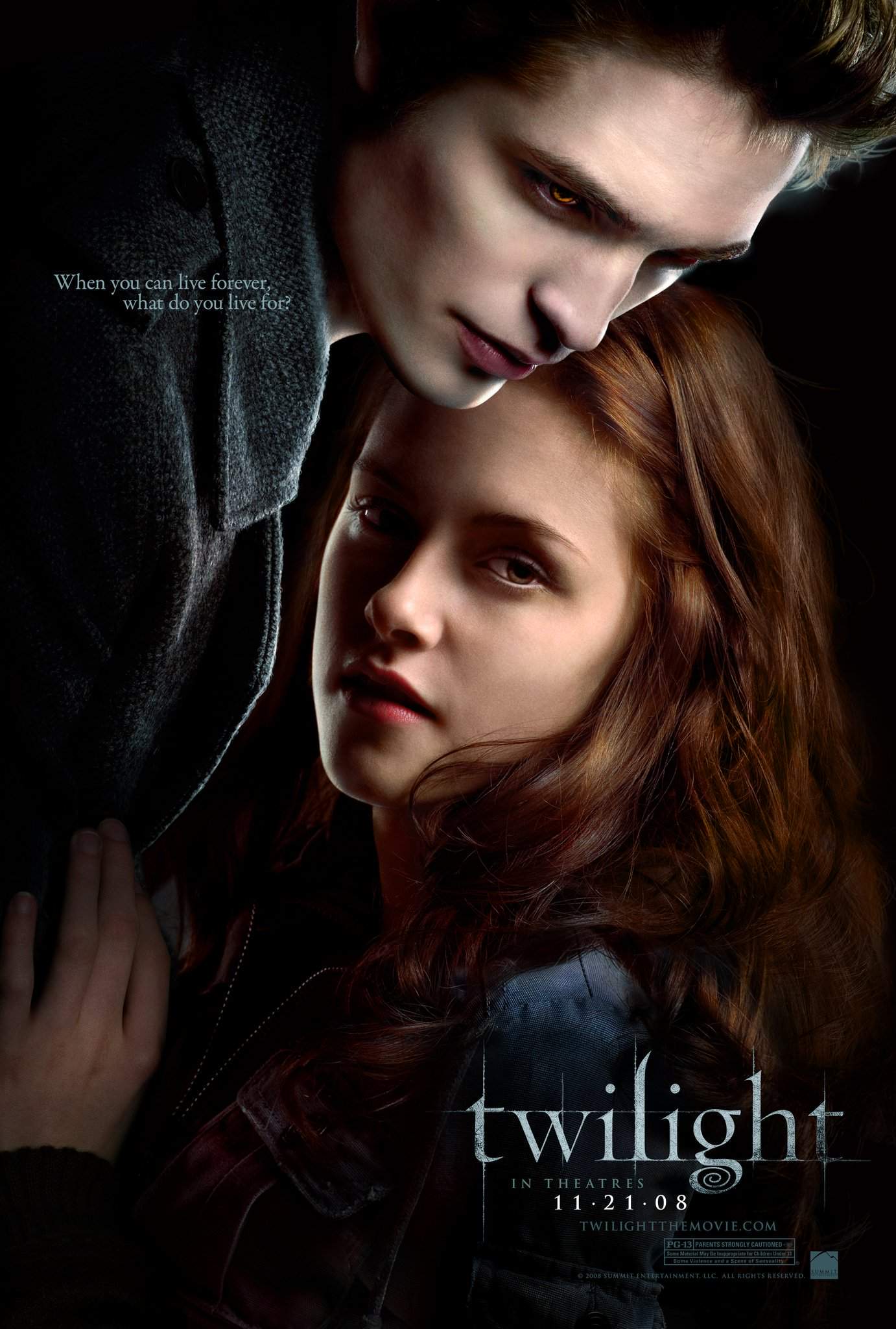 When teenager Bella Swan moves to Forks, Washington, she finds herself drawn to the enigmatic Edward Cullen. Their connection deepens into a passionate, yet dangerous, romance as Bella discovers Edward is a vampire. Facing threats from other vampires who desire her, they must navigate a world of supernatural dangers and protect their bond.